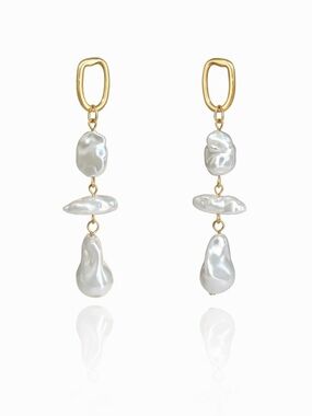 Gold Baroque Pearl Linear Drop Earrings